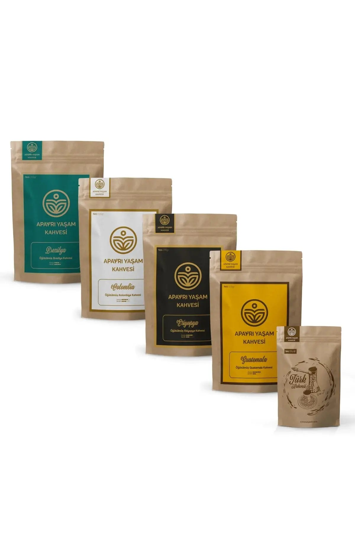 5'li Kahve Seti, Avantaj Paket Filtre Kahve Etiyopya, Guatemala, Brezilya, Kolombiya, Türk Kahvesi Apayrı Yaşam