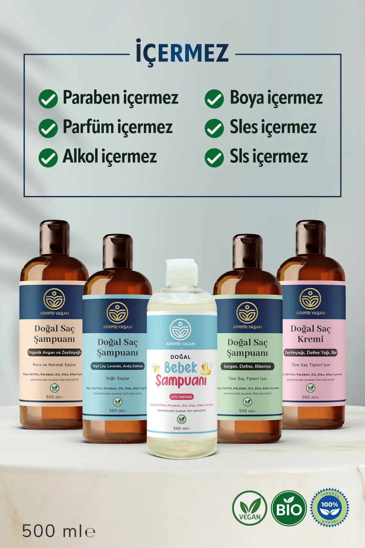 %100 Bitkisel Tüm Saç Tipleri İçin Doğal Saç Kremi 500 ml Apayrı Yaşam