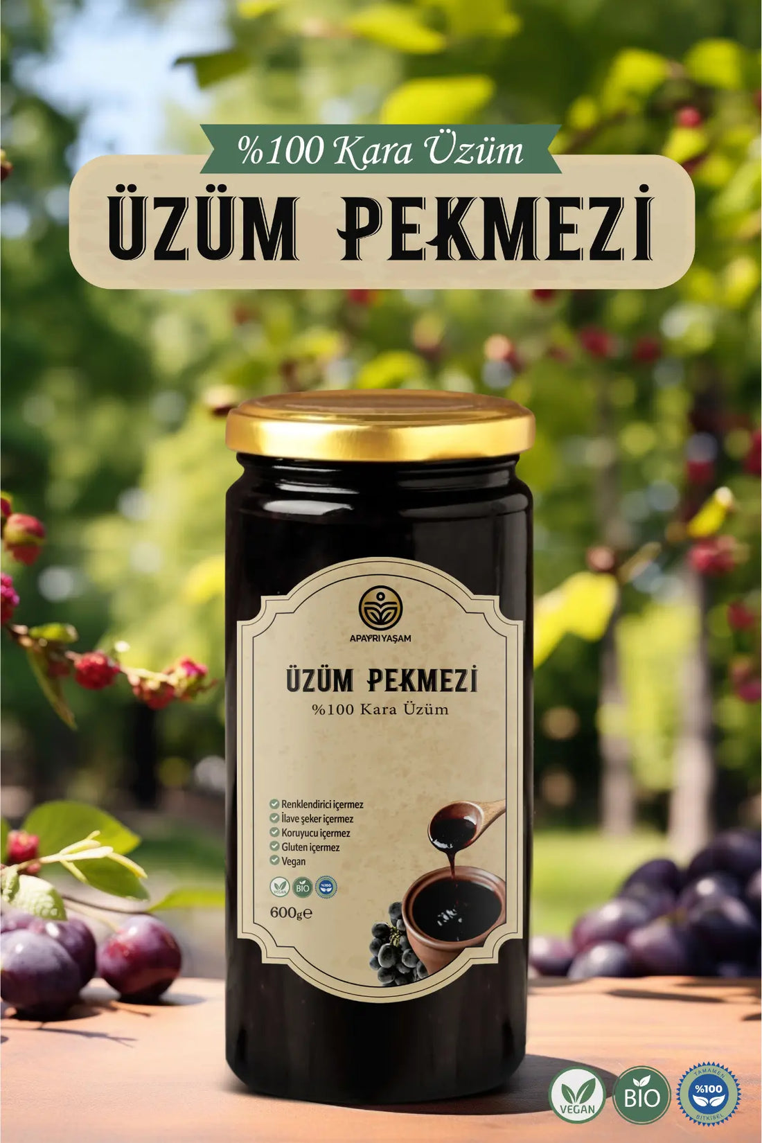 Katkısız %100 Doğal Kara Üzüm Pekmezi 600gr Apayrı Yaşam
