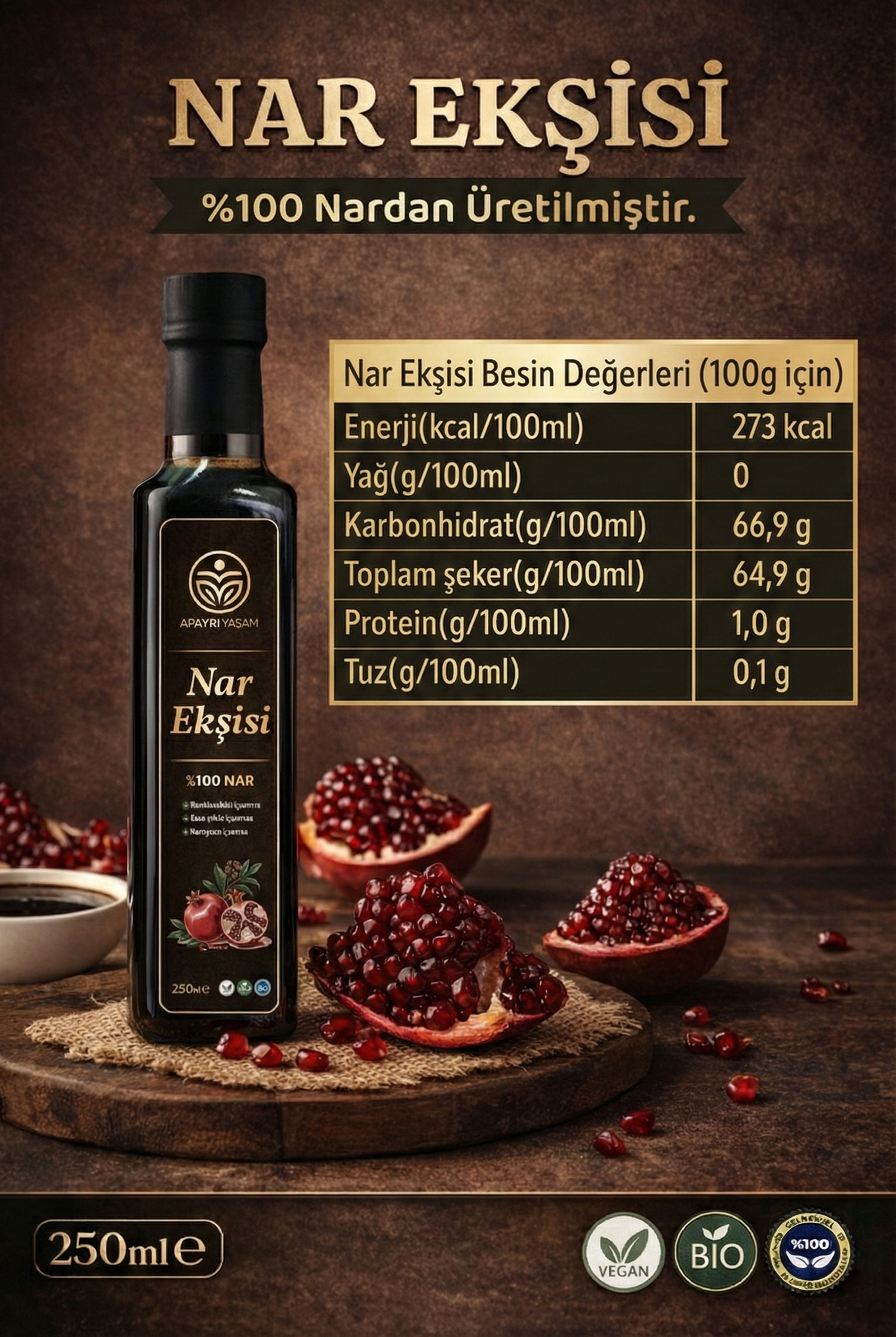 %100 Nardan Evoparasyon Yöntemi ile Üretilen NAR EKŞİSİ 250ml