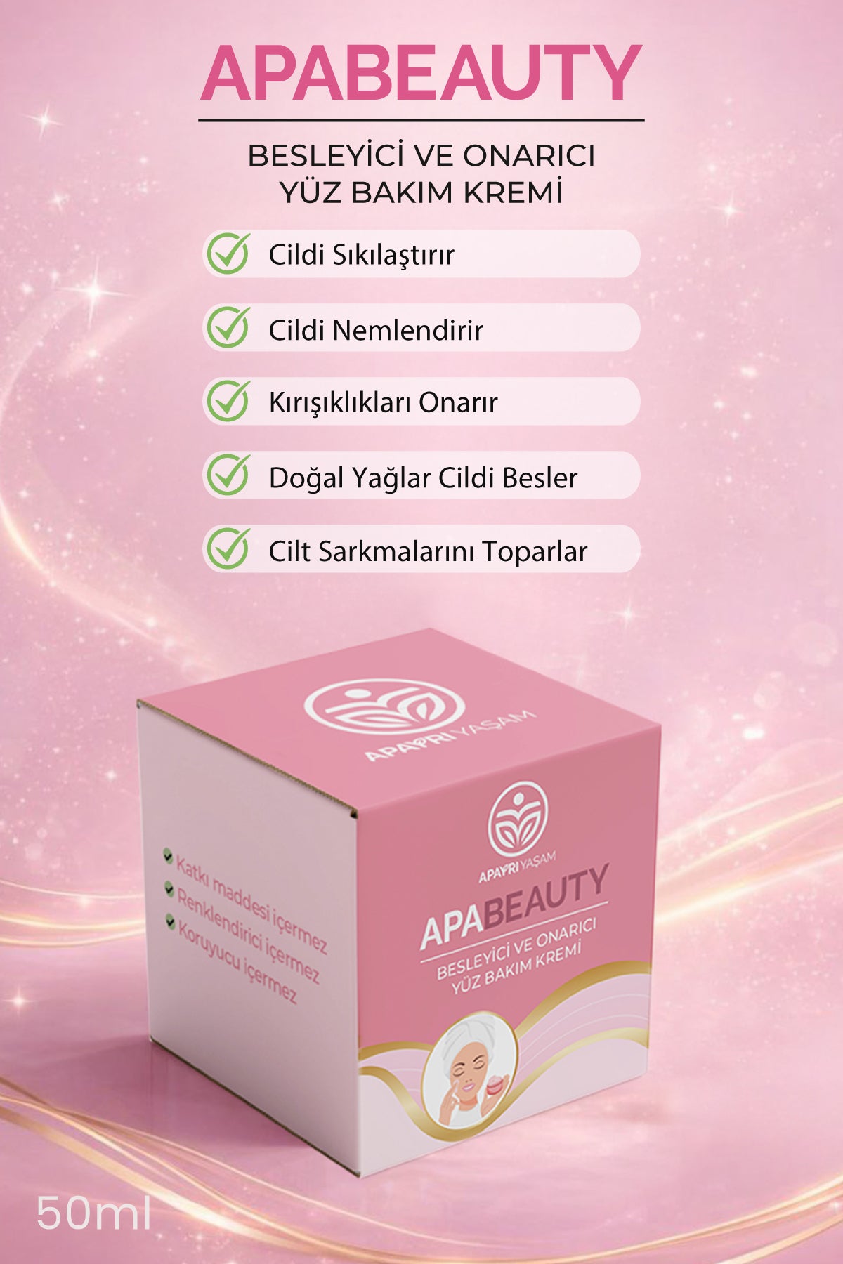 Kırışıklık Onarıcı, Yaşlanma Karşıtı, Nemlendirici Aydınlatıcı Bio Yüz Kremi %100 Bitkisel Apabeauty