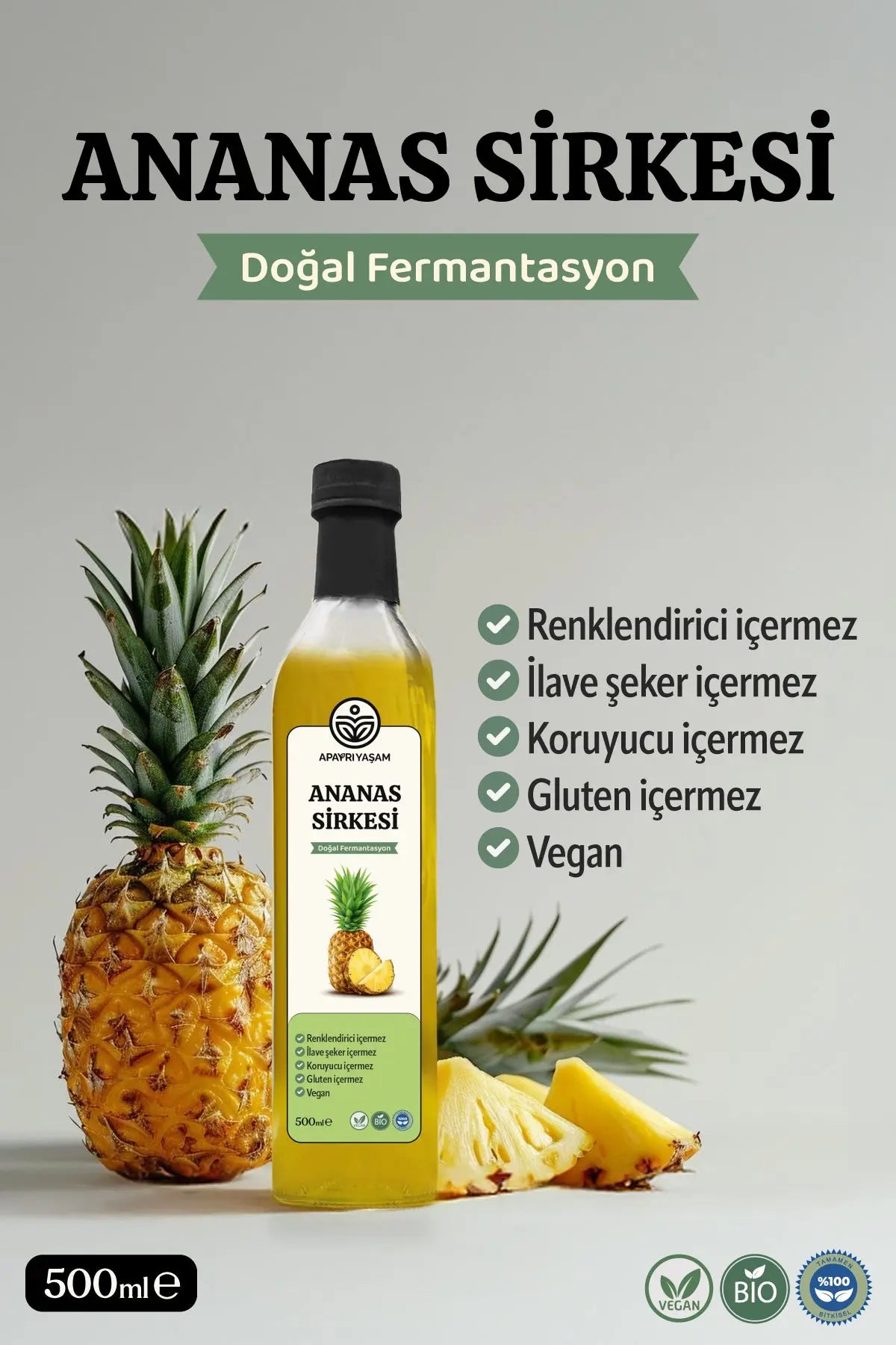 Ananas Sirkesi Doğal Fermantasyon Özel Üretim 500 ml Apayrı Yaşam